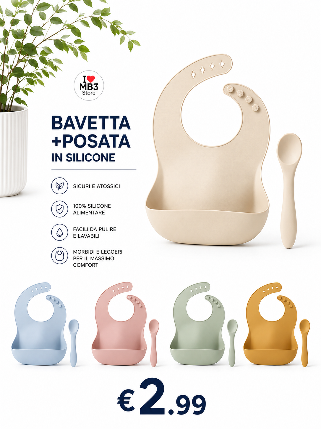 BAVETTA IN SILICONE + POSATA