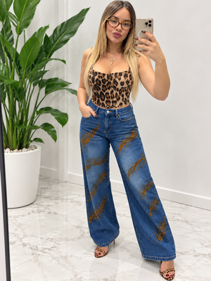 JEANS STRISCE ORO