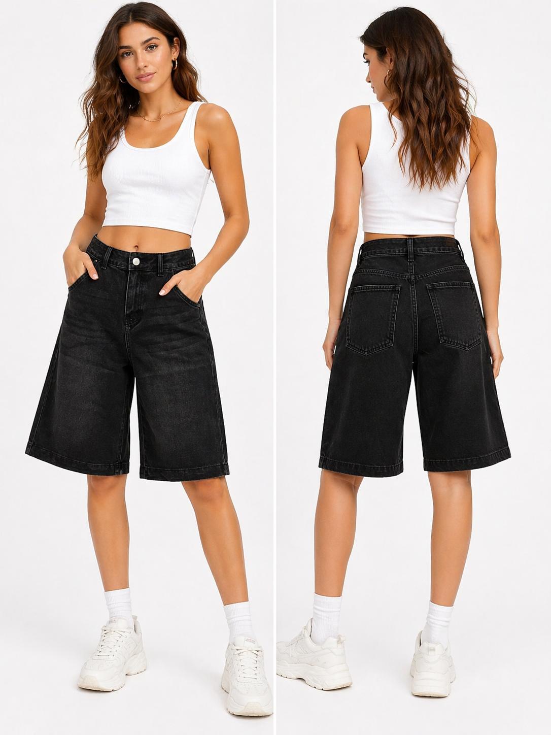 Bermuda jeans donna nero